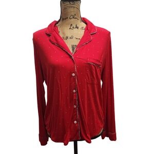 Victoria's Secret Red Polka Dot Long Sleeve‎ Pajama Top Sleep Shirt